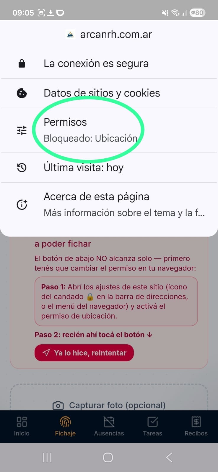 Paso 3: Tocá «Permisos»