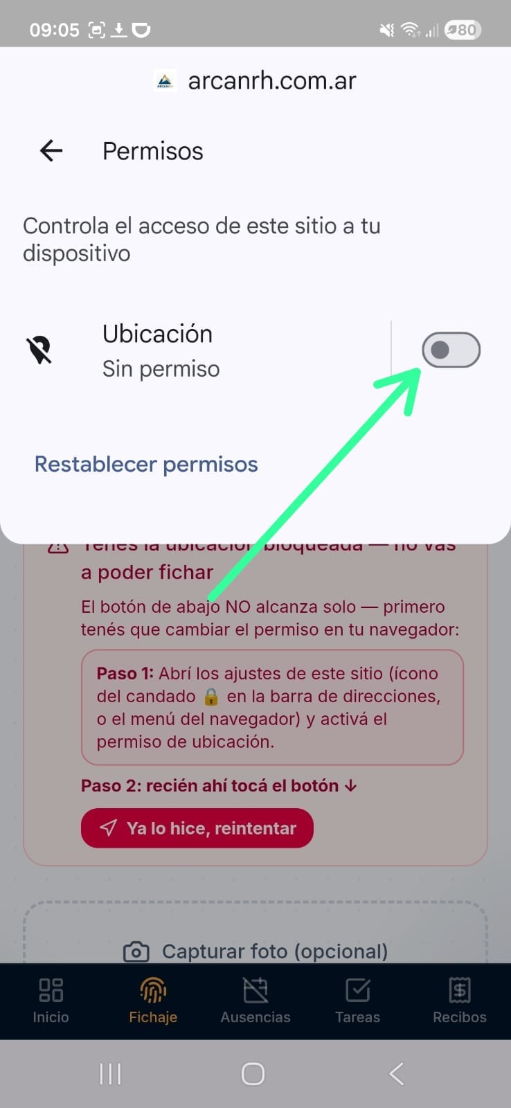 Paso 4: Activá el permiso de ubicación